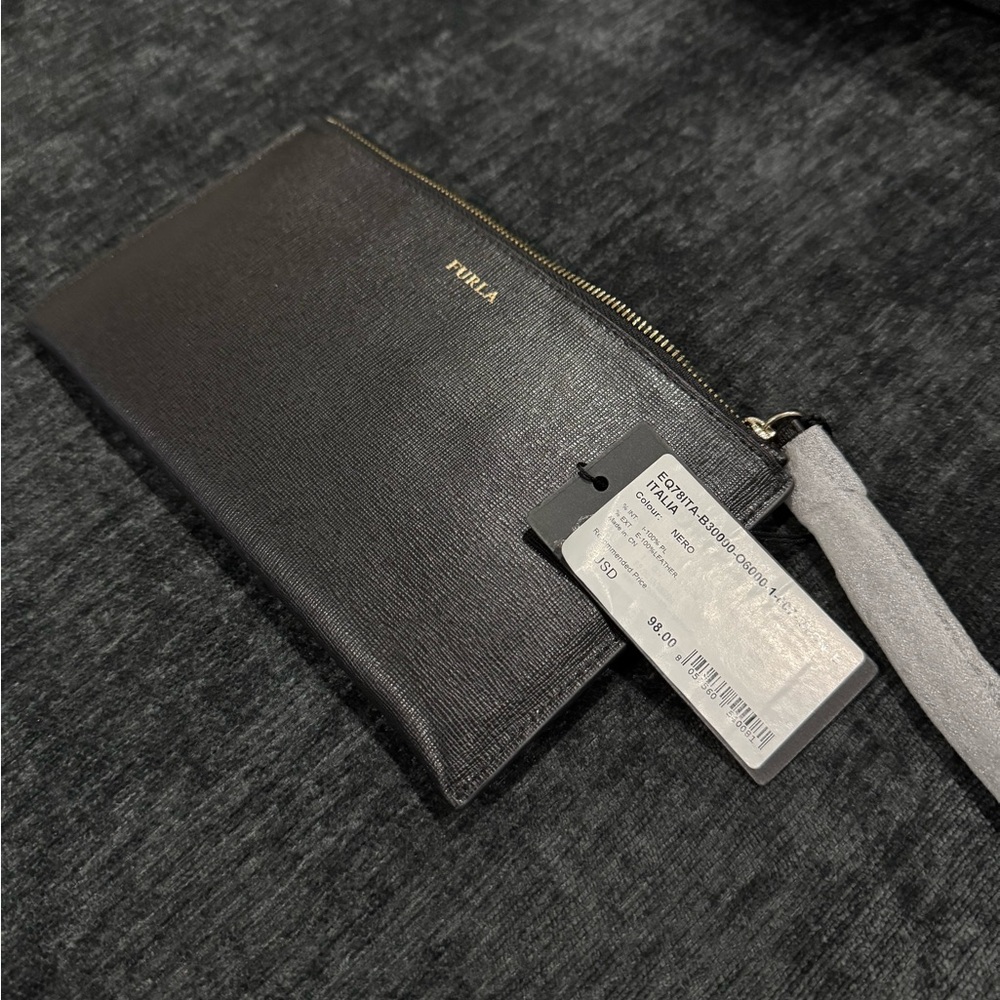Furla Black Textured Leather Wristlet